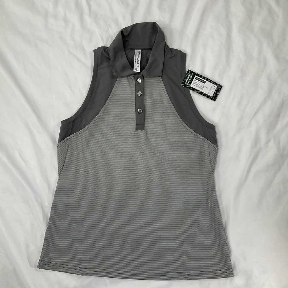 Inphorm Kai Polo Tank Onyx Stripes Women's Sz S Golf Tennis Athleisure 557